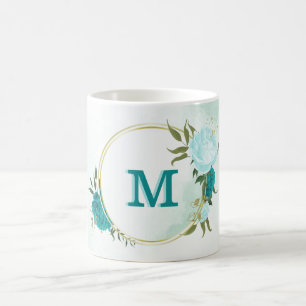türkisfarbene hellblaue Blumen  Kaffeetasse