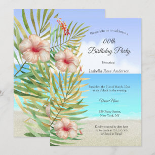 Türkisfarbene Hibiskus-Tropen Palm Beach Geburtsta Einladung