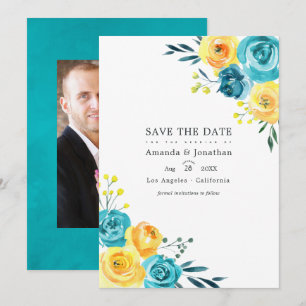 Türkisfarbene Hochzeit mit gelbem Wasser Save The Date
