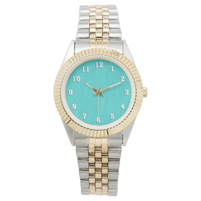 Türkisfarbene Konturen Weiße Zahlen Armbanduhr (Vorderseite)