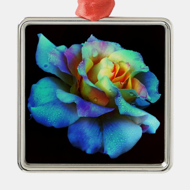 Türkisfarbene Krawatte Dyed Rose Ornament Aus Metall (Vorne)