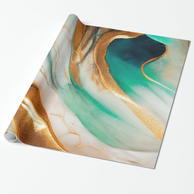 Türkisfarbene Küste Abstrakte Kunst Geschenkpapier (Ungerollt)