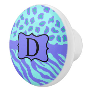 Türkisfarbene Lavender Zebra Leopard Hautmonogramm Keramikknauf