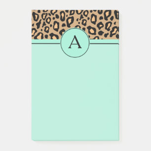 Türkisfarbene Leoparden-Monogramm-Schreibtisch-Pos Post-it Klebezettel