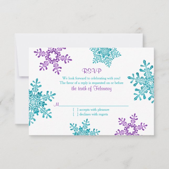 Türkisfarbene Lila Snowflake Winter Hochzeit UAWG RSVP Karte (Vorderseite)