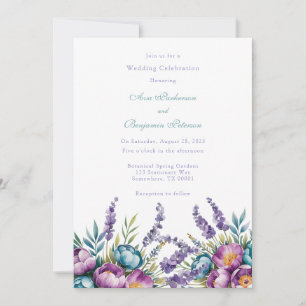 Türkisfarbene Lila Wildblumen Hochzeit Einladung