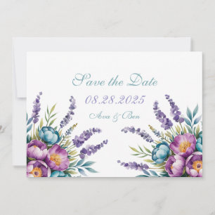 Türkisfarbene Lila Wildblumen Hochzeit Save The Date
