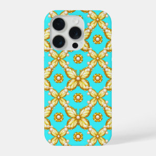 Türkisfarbene Luxus-Schmetterling ✨ Goldverziertes iPhone 15 Pro Hülle