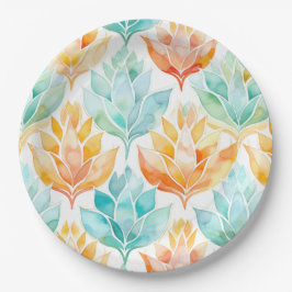 Türkisfarbene Mandarine Abstrakte Blumenhochzeit Pappteller