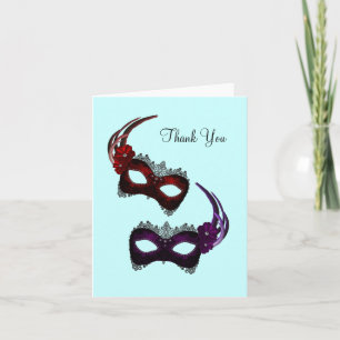 Türkisfarbene Mardi Gras Masken Danke Karten