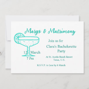 Türkisfarbene Margs- und Matrimony-Tequila-Glas-Ju Einladung
