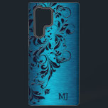 Türkisfarbene Metallic Textur und Blumenriss Samsung Galaxy Hülle<br><div class="desc">Türkisblaue Blütenmuster auf einem Bild eines lila metallischen Farbhintergrundes.</div>