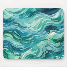 Türkisfarbene Minze Wasserfarbe Ozeanwellen Mousepad