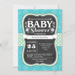 Türkisfarbene Minzkhalkboard Floral Baby Dusche Einladung
