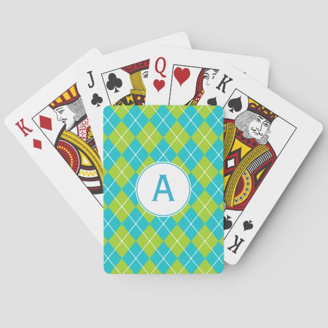 Türkisfarbene Mit Monogramm Spielkarten (Rückseite)
