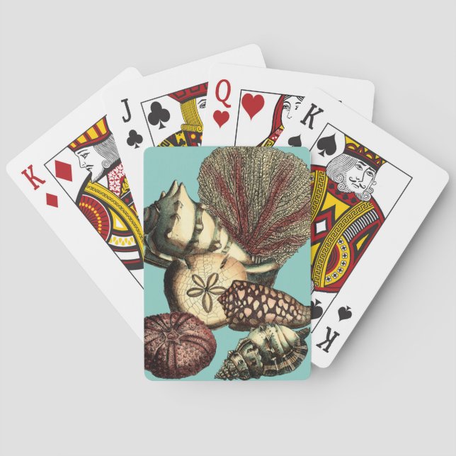 Türkisfarbene Muschel und Rote Koralle Spielkarten (Rückseite)