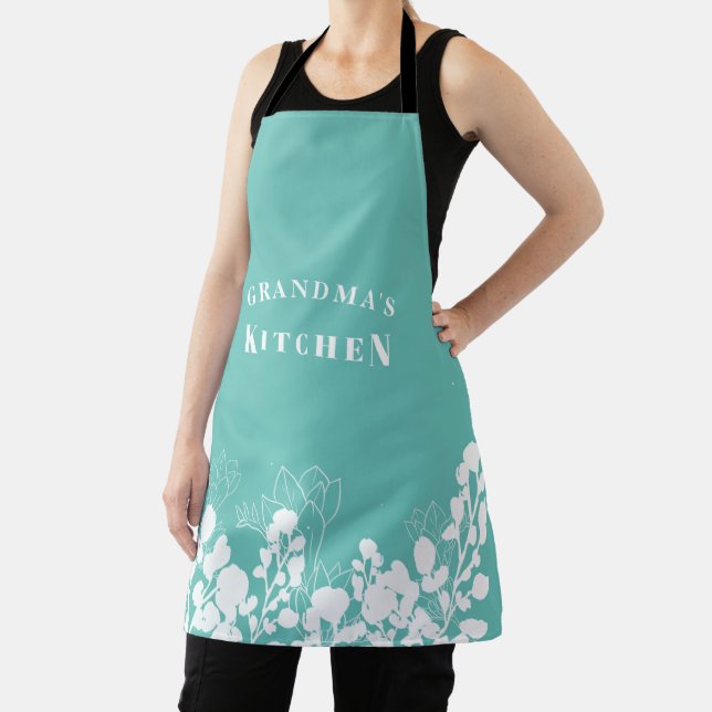 Türkisfarbene Oma's Kitchen White Floral Schürze (InSitu)