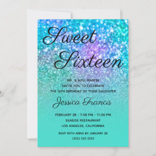 Türkisfarbene Ombre-Meerjungfrau-Glitter Sweet Six Einladung