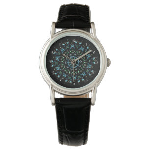 Türkisfarbene Perlmutt-Mandala-Armbanduhr Armbanduhr