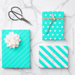 Türkisfarbene Polka-Punkte und Streifen Geschenkpapier Set