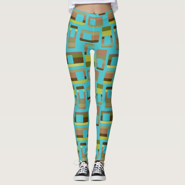 Türkisfarbene Rechtecke Leggings (Vorderseite)