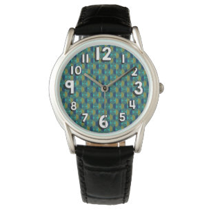 Türkisfarbene Retro-Ovale und Halbkreise Armbanduhr
