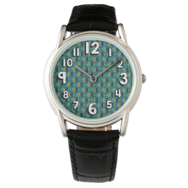 Türkisfarbene Retro-Ovale und Halbkreise Armbanduhr (Vorderseite)
