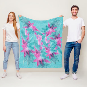 Türkisfarbene rosa abstrakte hawaiianische Blumen Fleecedecke