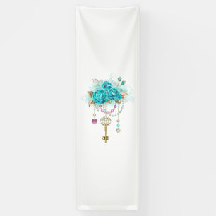 Türkisfarbene Rose mit Tasten Banner
