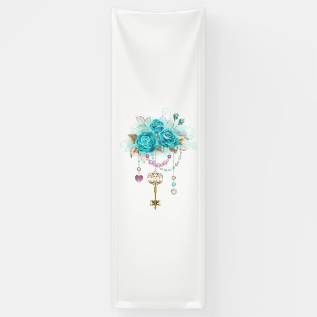 Türkisfarbene Rose mit Tasten Banner (Vertikal)