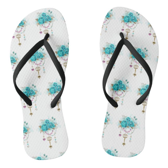 Türkisfarbene Rose mit Tasten Flip Flops (Fußbett)