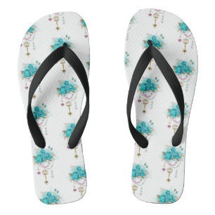 Türkisfarbene Rose mit Tasten Flip Flops