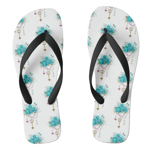 Türkisfarbene Rose mit Tasten Flip Flops (Fußbett)