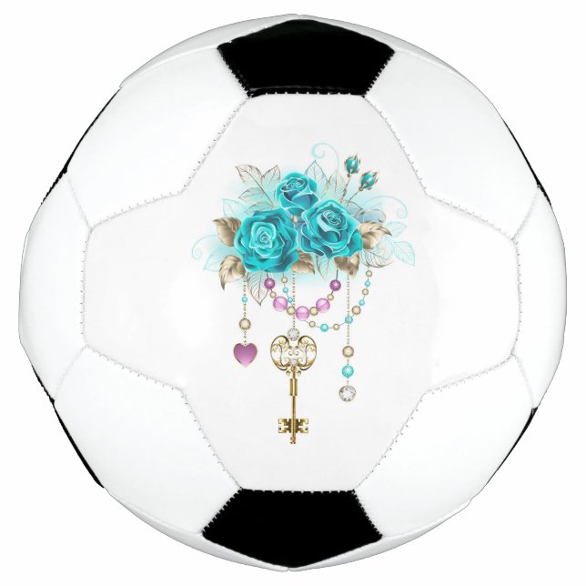 Türkisfarbene Rose mit Tasten Fußball (Vorderseite)
