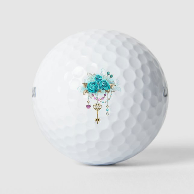 Türkisfarbene Rose mit Tasten Golfball (Vorderseite)