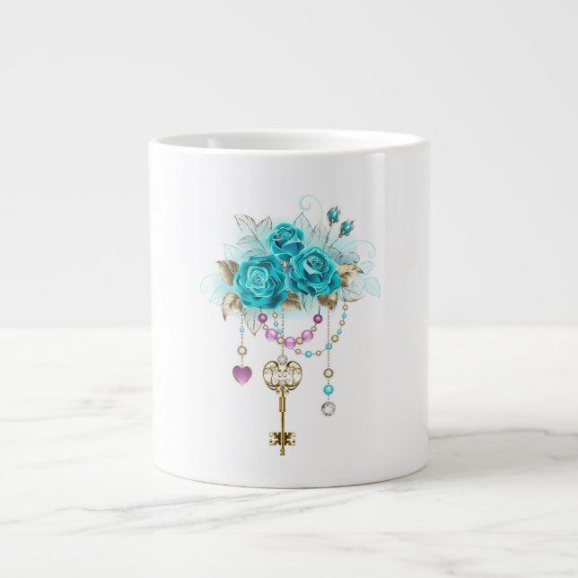 Türkisfarbene Rose mit Tasten Jumbo-Tasse (Vorderseite)