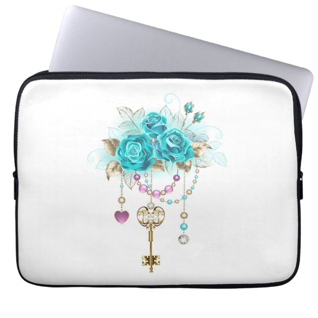 Türkisfarbene Rose mit Tasten Laptopschutzhülle (Vorderseite)