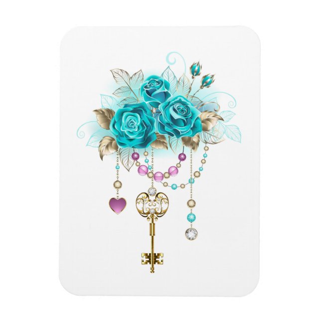 Türkisfarbene Rose mit Tasten Magnet (Vertikal)