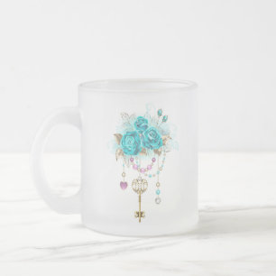 Türkisfarbene Rose mit Tasten Mattglastasse