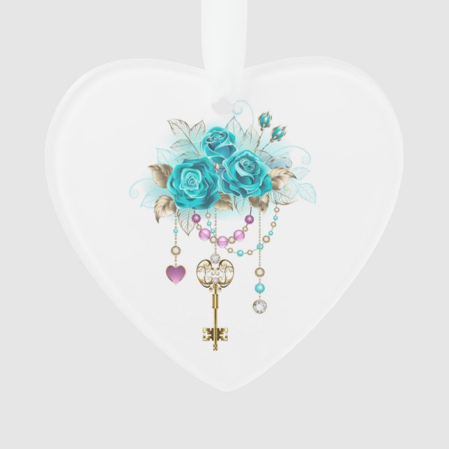 Türkisfarbene Rose mit Tasten Ornament (Vorderseite)
