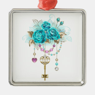 Türkisfarbene Rose mit Tasten Ornament Aus Metall