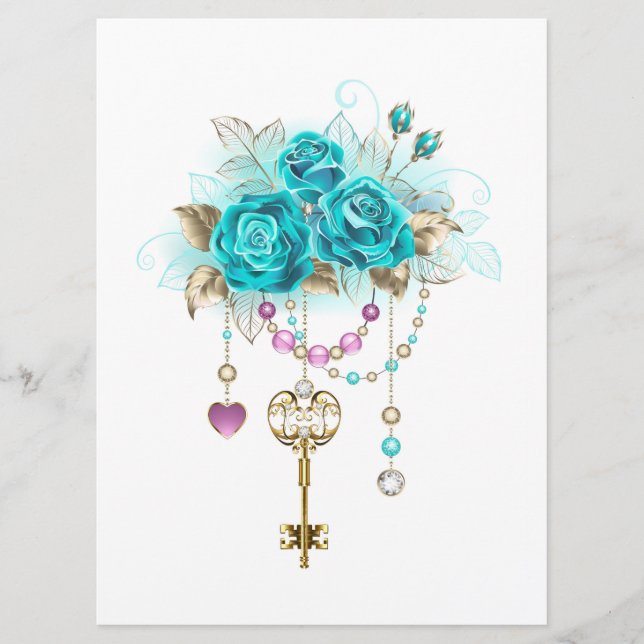 Türkisfarbene Rose mit Tasten Programm (Vorderseite)