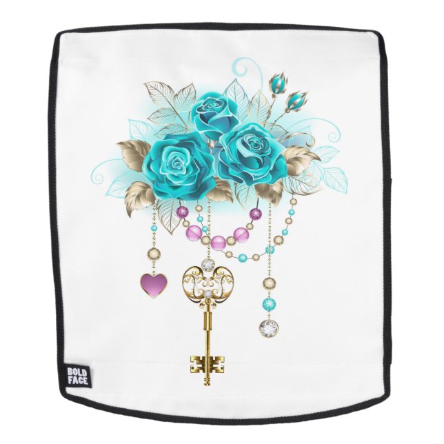 Türkisfarbene Rose mit Tasten Rucksack (Abnehmbare Front)