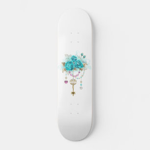 Türkisfarbene Rose mit Tasten Skateboard