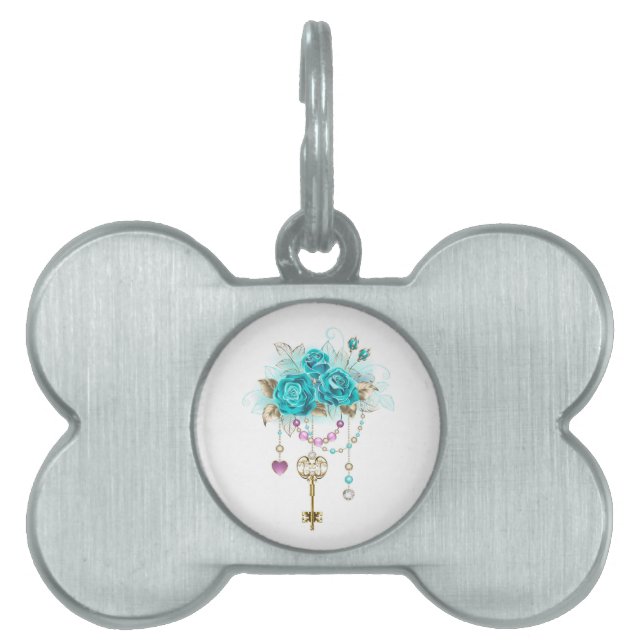 Türkisfarbene Rose mit Tasten Tiermarke (Vorderseite)