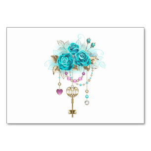 Türkisfarbene Rose mit Tasten Tischnummer