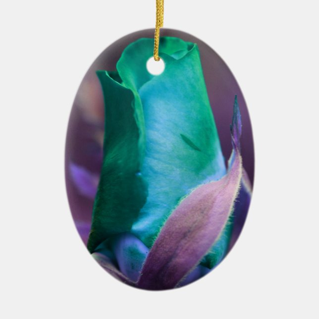 Türkisfarbene Rosenknospe Blume Keramikornament (Vorne)