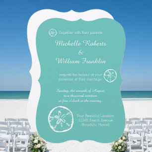 Türkisfarbene Sand-Dollar-Strand-Hochzeitseinladun Einladung