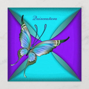 Türkisfarbene Schmetterling Quinceanera 15. Geburt Einladung