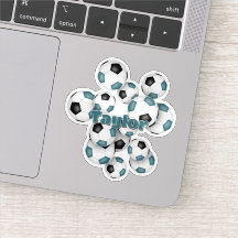 Türkisfarbene schwarze Fußball-Sticker mit Namen
